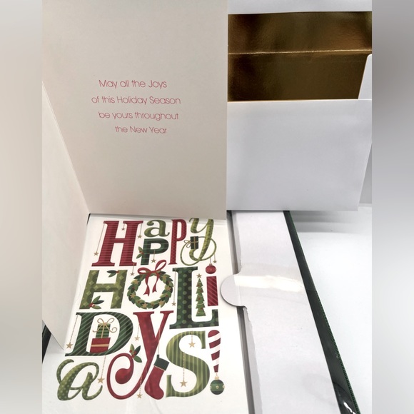 Holiday Collection Christmas Cards Happy Holidays- Gold Lined Envelopes 18 NWT - Picture 1 of 4